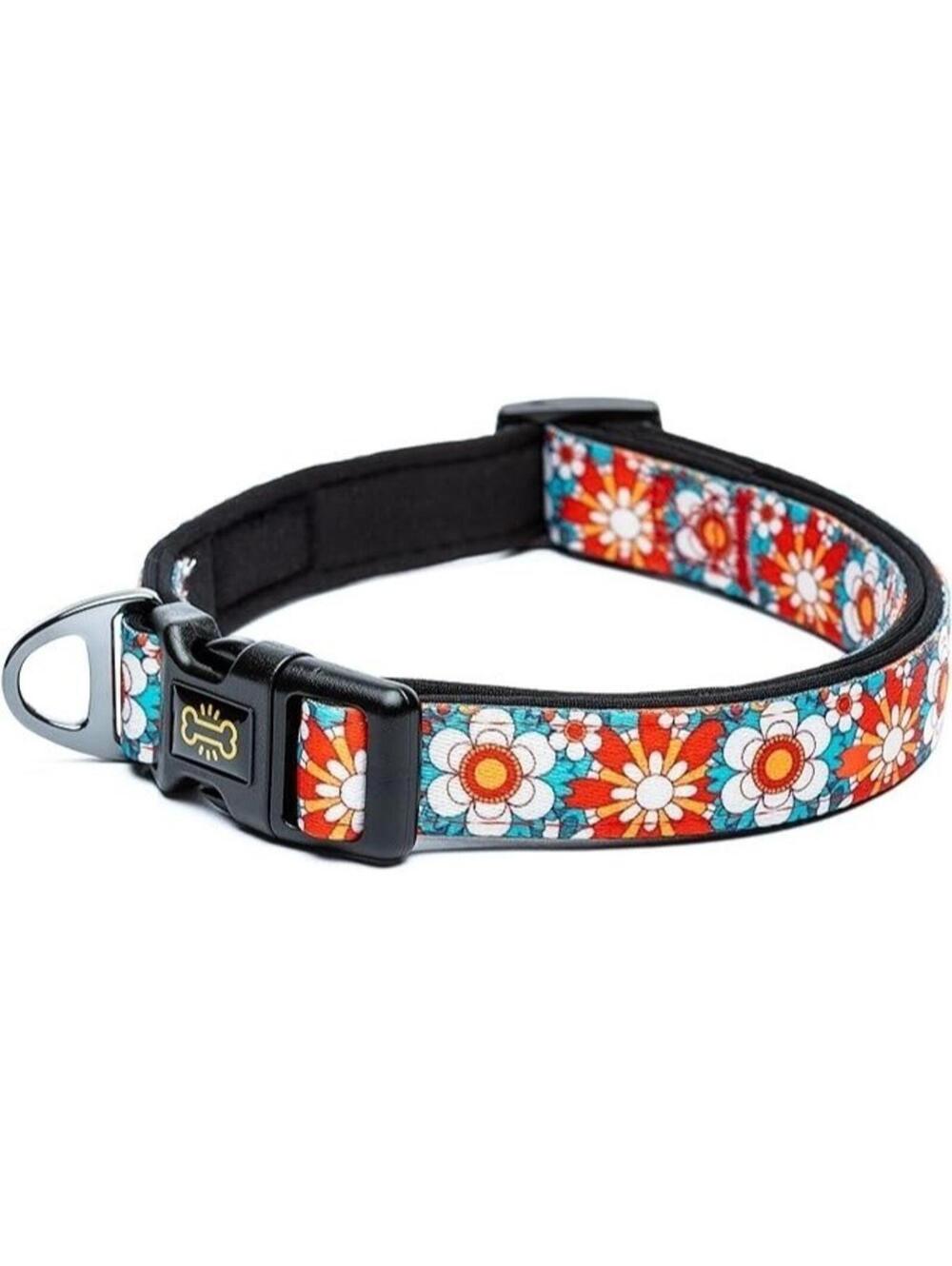 Jack Muzo Floral Dog Collar Small 9"-13" Blue Orange Plants Design New